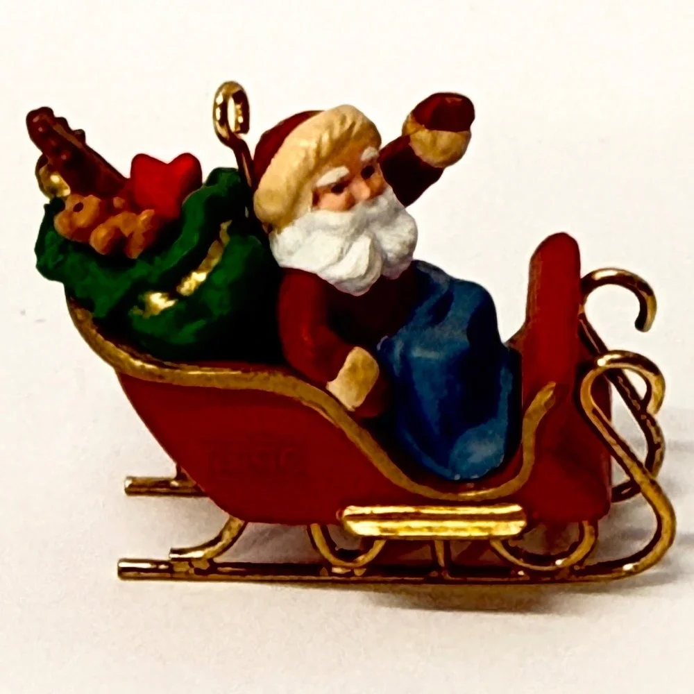 Hallmark Keepsake Miniature Ornament Santa's Journey 1990 Vintage Sleigh Red